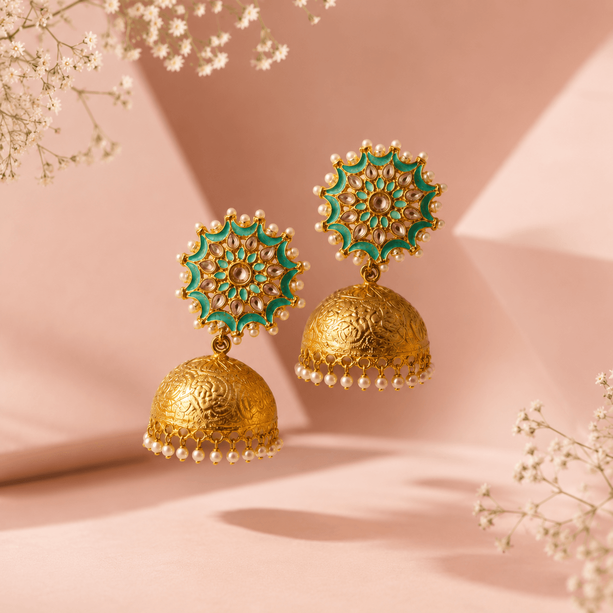 Turquoise Bloom Jhumka Earrings