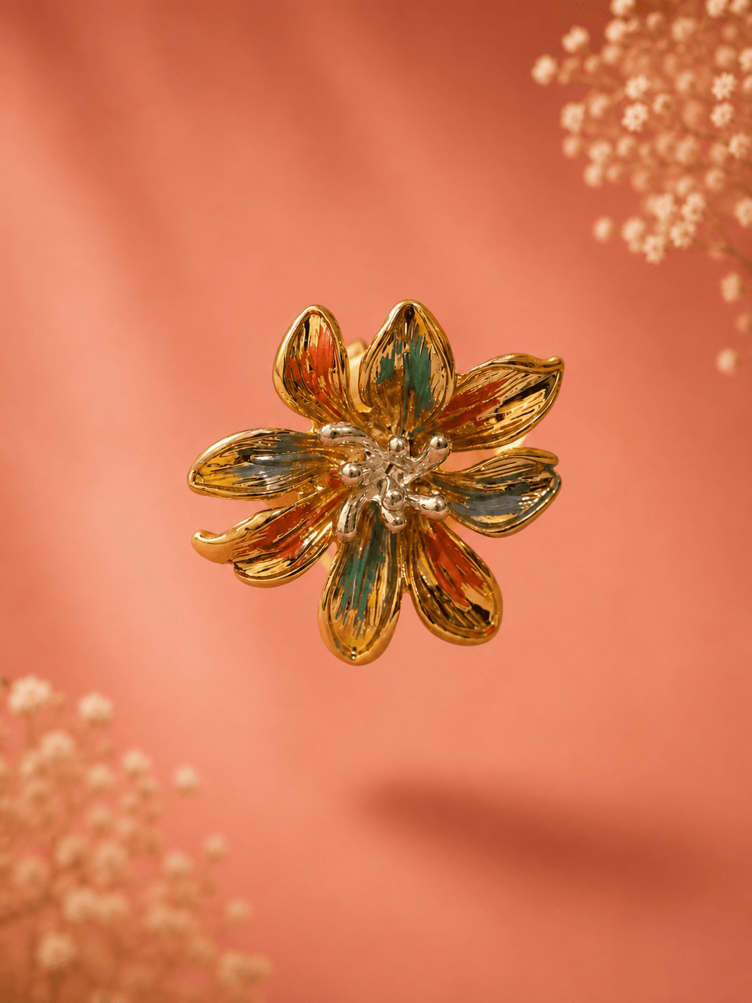 Enamel Blossom Statement Ring