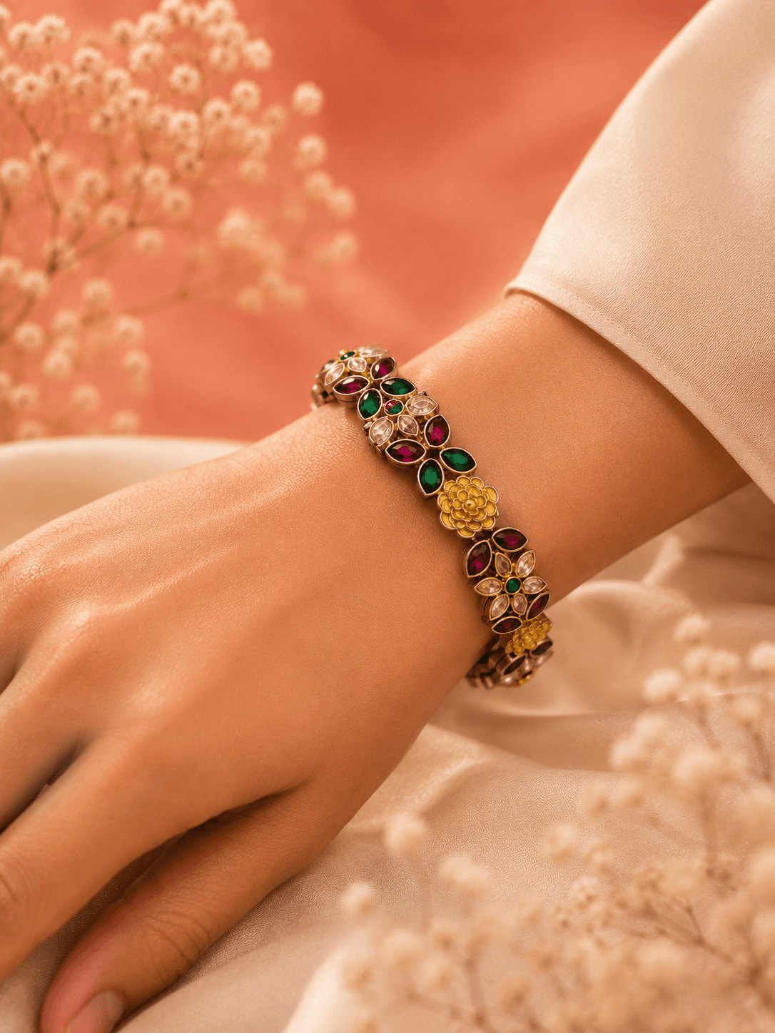 Floral Kundan Statement Bangle