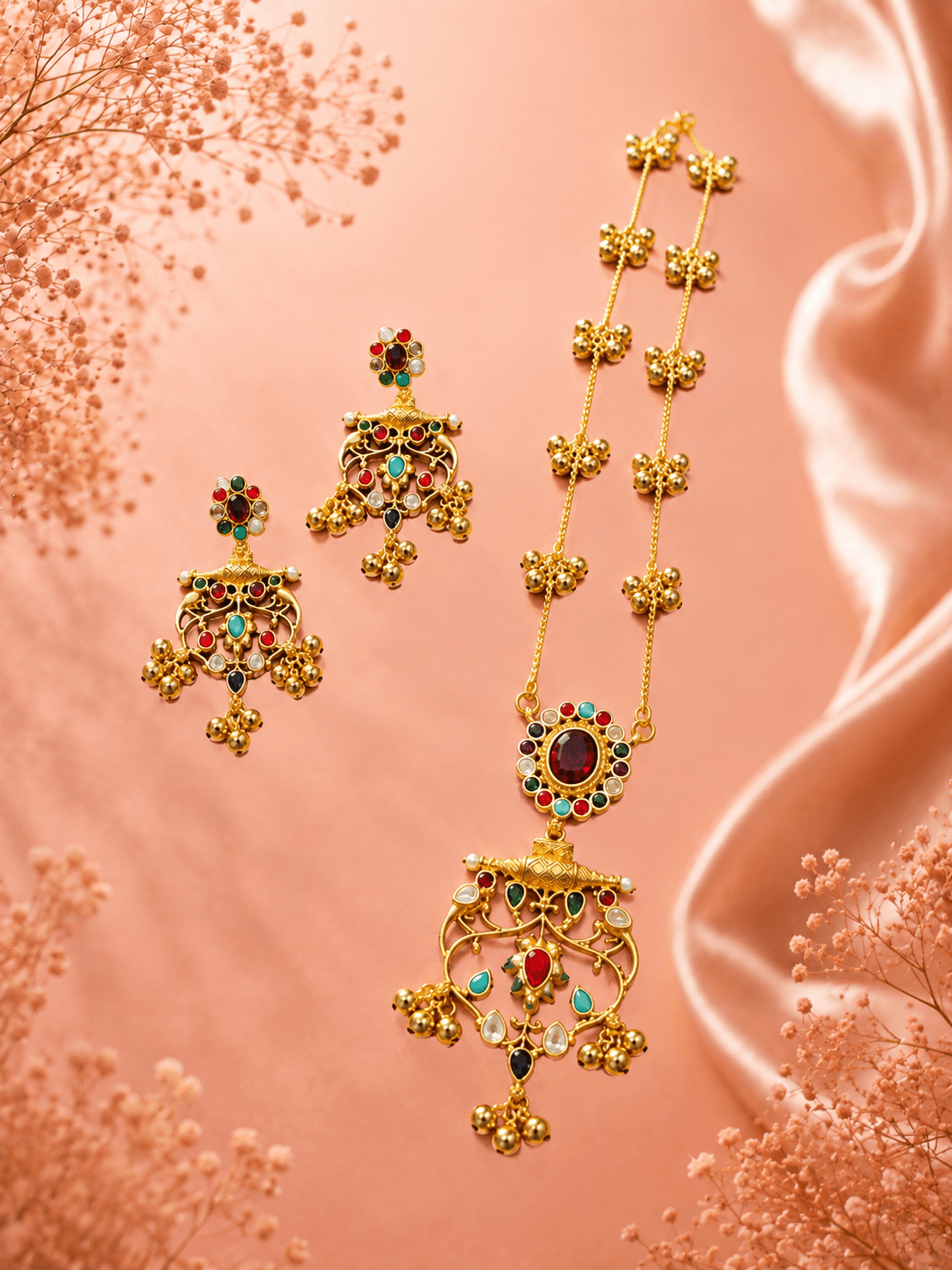 Meenakari Chandbali Necklace and Earings Set