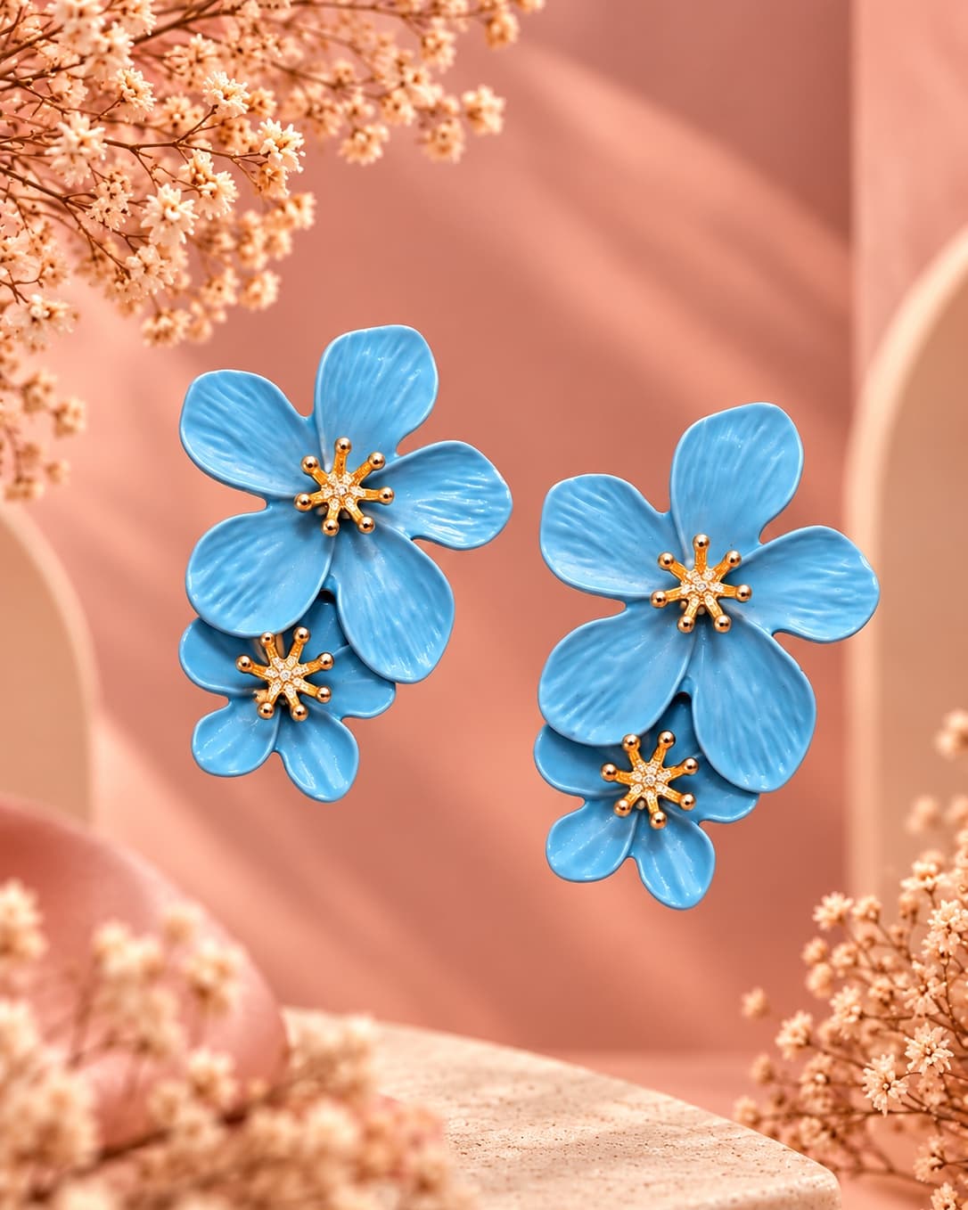 Blue Blossom Layered Flower Earrings