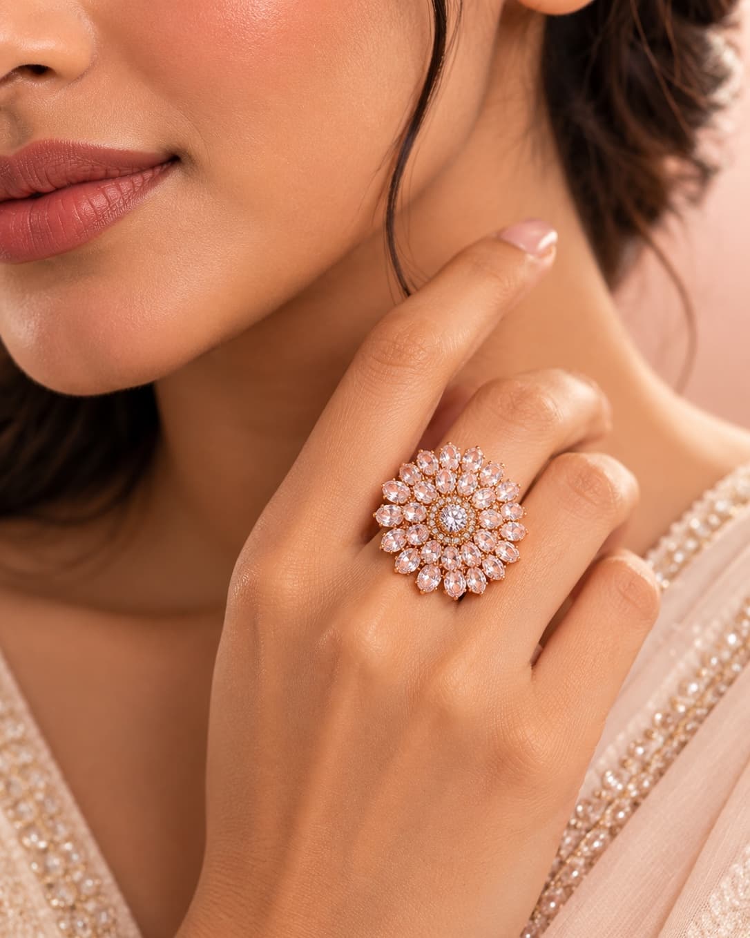 Rose Gold Floral Cocktail Ring