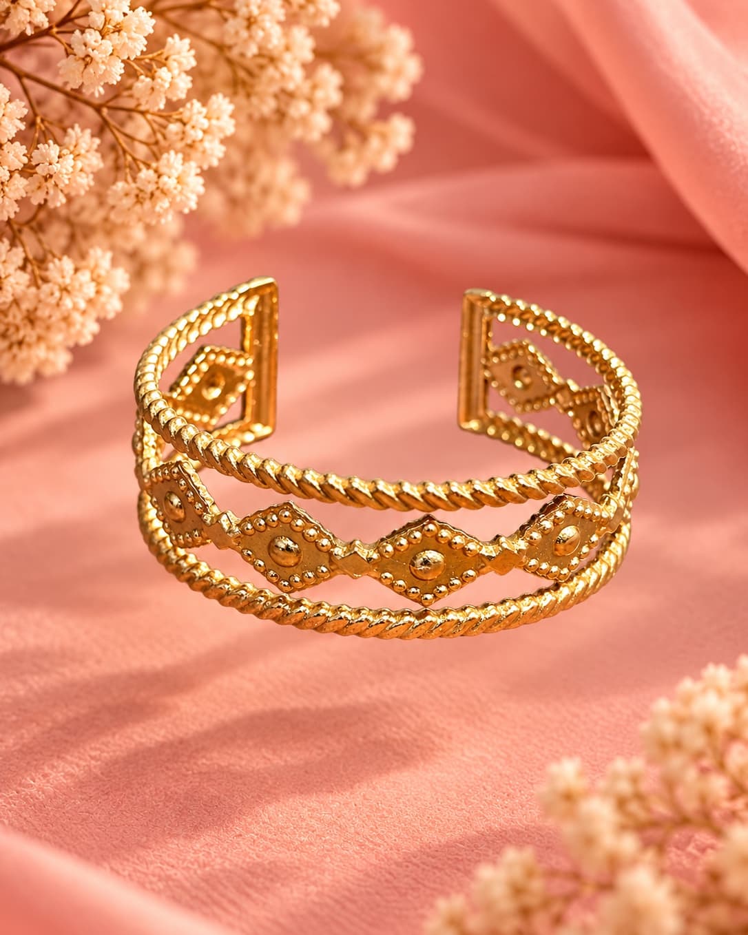 Braided Edge Diamond Cuff Ring
