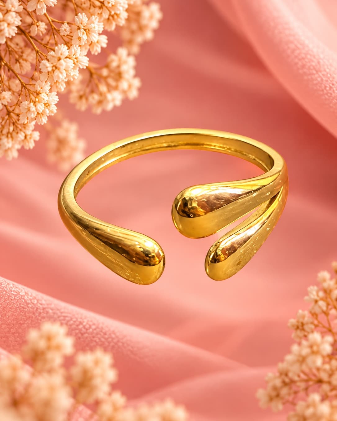 Golden Droplet Open Cuff Ring